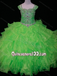 Perfect Sweetheart Ruffled Layer Little Girl Pageant Dress with Spaghetti Straps in Spring Green