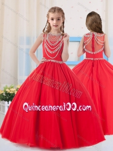 Pretty Ball Gowns Scoop Organza Red Little Girl Pageant Dress with Beading