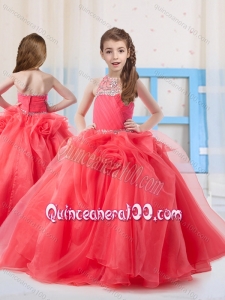 Pretty Halter Organza Beading Little Girl Pageant Dress in Coral Red