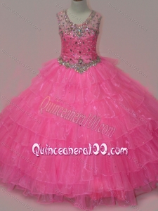 Pretty Rose Pink Mini Quinceanera Dress with Beading and Ruffled Layers
