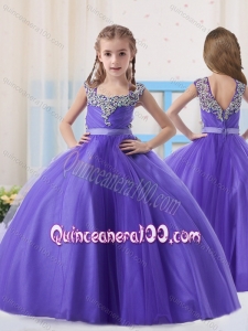 Purple Straps Tulle Purple Zipper Up Mini Quinceanera Dress with Beading