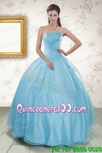 Strapless Beading 2015 Beautiful Quinceanera Dresses in Baby Blue