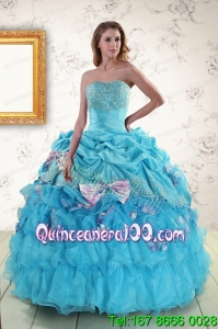 2015 Perfect Aqua Blue Appliques Quinceanera Dresses with Appliques