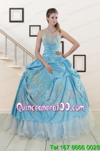 2015 Pretty One Shoulder Appliques and Beaded Beautiful Quinceanera Dresses in Aqua Blue