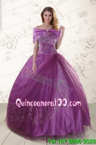 Purple Sweetheart Appliques 2015 Elegant Quinceanera Dresses with Embroidery