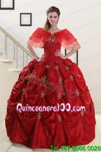 Wine Red Strapless 2015 Beautiful Quinceanera Dresses with Appliques