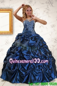 2015 Elegant Appliques Navy Blue Quinceanera Dresses with Pick Ups