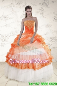 2015 Elegant Strapless Appliques and Beaded Quinceanera Dresses in Orange