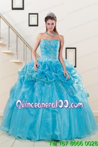 2015 Elegant Sweetheart Beading Quinceanera Dress in Aqua Blue
