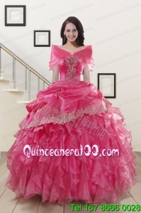2015 Most Popular Appliques and Ruffles Quinceanera Gowns in Hot Pink