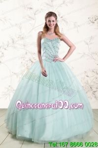 2015 Perfect Apple Green Quinceanera Dresses with Reinstones