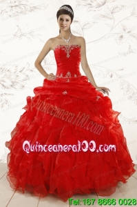 2015 Red Ball Gown Strapless Luxurious Sweet 15 Dresses with Beading and Ruffles