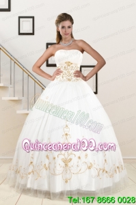 2015 Spring Modest Beading Luxurious Quinceanera Dresses in White
