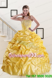 Beading Strapless 2015 Most Popular Quinceanera Dresses with Sweep Train