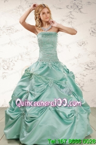 Perfect Turquoise Quinceanera Dresses with Appliques and Pick Ups