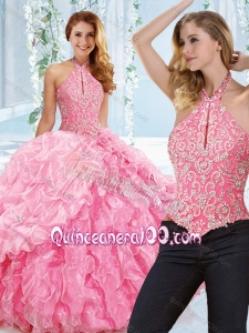 Cut Out Bust Beaded Bodice Detachable Quinceanera Dress with Halter Top