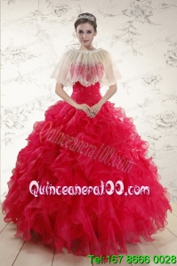 2015 Most Popular Sweetheart Beading Quinceanera Dresses in Red