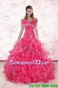 2015 Most Popular Sweetheart Hot Pink Quinceanera Dresses with Ruffles