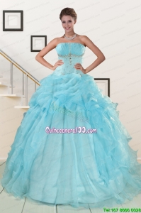 2015 Most Popular Aqua Blue Quinceanera Dresses with Beading
