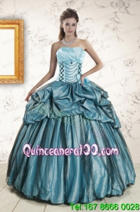 2015 Most Popular Strapless Pick Ups Quinceanera Dresses in Teal