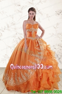 Cheap Strapless Appliques Sweet 16 Dresses in Orange