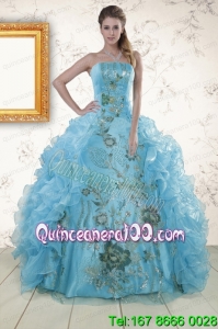 New Style Embroidery 2015 Sweet 16 Dresses in Baby Blue