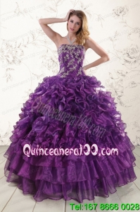 Purple Strapless 2015 New Arrival Quinceanera Dress with Appliques