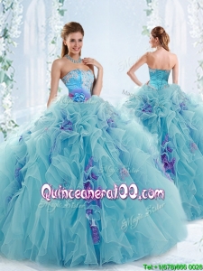 Gorgeous Applique and Ruffled Detachable Top Quinceanera Dresses in Aqua Blue