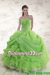 2015 Traditional Strapless Appliques Quinceanera Dresses in Spring Green
