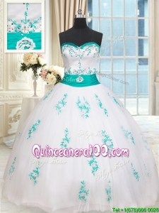 Cheap Big Puffy Applique and Beaded Tulle White Quinceanera Dress