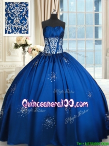Cheap Floor Length Taffeta Royal Blue Quinceanera Dress with Beading