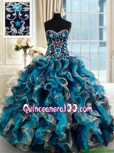 Designer Brush Train Beaded Top Embroideried Quinceanera Dress in Multi Color
