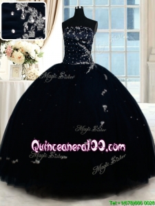 Exclusive Puffy Skirt Strapless Beaded Quinceanera Dress in Navy Blue