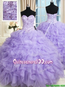 Most Popular Organza Ruffled and Beaded Bodice Quinceanera Dress in Lavender