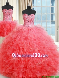 New Arrivals Two for One Visible Boning Quinceanera Dress with Ruffles and Beaded Bodice