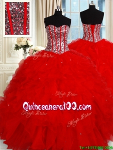 Perfect Visible Boning Tulle Quinceanera Dress with Sequined Bodice and Ruffles