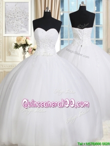 Simple Really Puffy Sweetheart Tulle White Quinceanera Dress with Beading