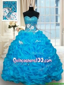 Pretty Beaded and Bubble Baby Blue Quinceanera Dress with Brush Train