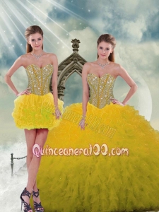 2015 Beautiful Yellow Sweet 15 Dresses with Beading and Ruffles