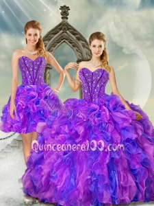 2015 Exquisite Blue and Lavender Dresses for Quince with Beading and Ruffles