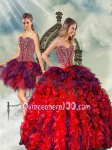 Detachable Beading and Ruffles Multi-color Quince Dresses for 2015