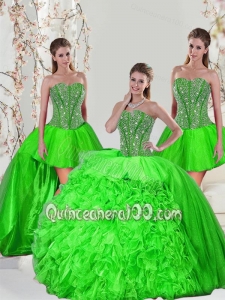 Detachable Beading and Ruffles Quince Dresses in Spring Green for 2015