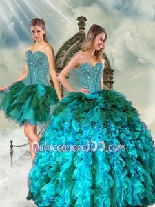 Detachable Multi-color Beading and Ruffles Sweet 15 Dresses for 2015