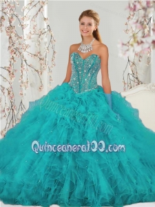 2015 New Arrival Beading and Ruffles Sweet 15 Dresses in Turquoise