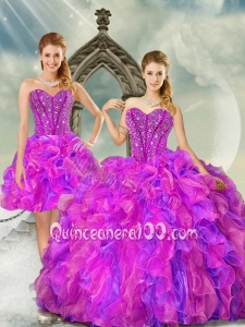 2015 Unique Fuchsia and Lavender Quince Dresses with Beading and Ruffles