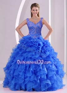 Exquisite Beading and Ruffles Royal Blue Sweet 16 Dresses