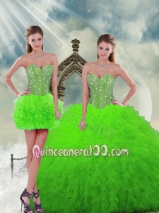 New Arrival Beading and Ruffles Spring Green Dresses For Quinceanera