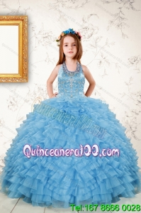 Fashionable Beading and Ruffles Little Girl Dress in Aqua Blue