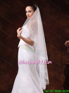 Lace Appliques And Two-tier Organza Veil For Wedding