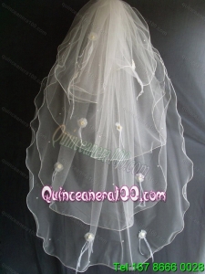 Hand Made Flowers And Beading Decorate Tulle Wedding Veil